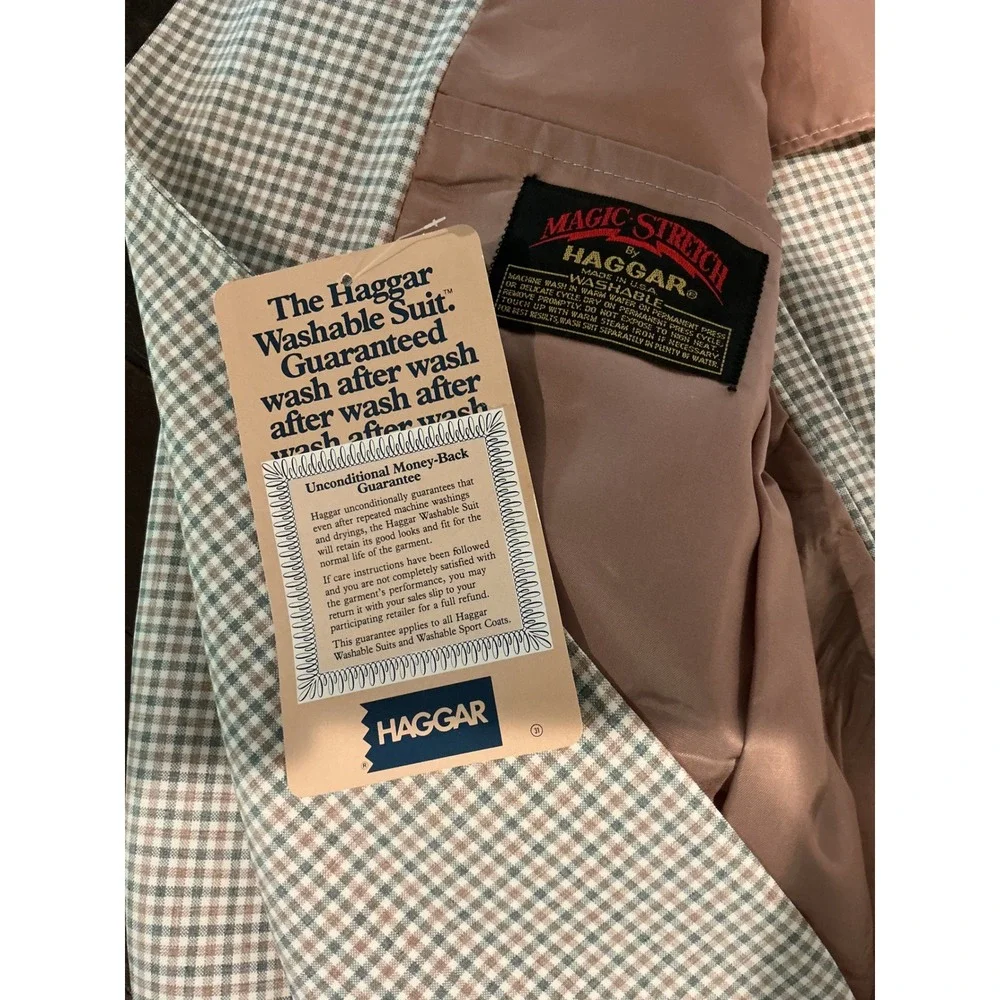 Vintage Haggar Magic Stretch Washable Sport‎ Coat Blazer Tan Grey Check Mens 44L